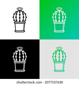 Cactus with flower in pot thin line icon. Modern vector illustration of home plant.