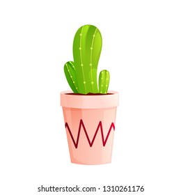 Cactus in flower pot. Vector cartoon illustration