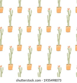 Cactus in the flower pot. Vector element of seamless pattern. Template for paper design, cover, textile print