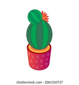 Cactus with flower in pot. Vector Illustration for printing, backgrounds, covers, packaging, greeting cards, posters, stickers, textile, seasonal design. Isolated on white background.