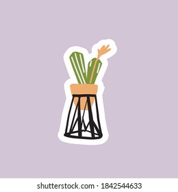 Cactus en macetas de flores. Estilo de ilustración plano. Pegatina