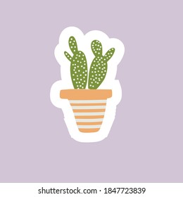 Cactus in flower pots. Flat illustration style. Sticker pack