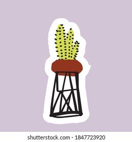 Cactus en macetas de flores. Estilo de ilustración plano. Paquete adhesivo