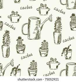 Cactus flower seamless doodle pattern