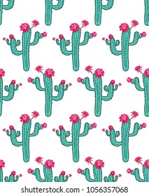 Cactus flower seamless vector pattern