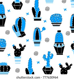 Cactus flower set. Pattern with cactus. Vector illustrations. Blue cactus collection