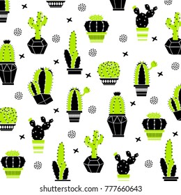 Cactus flower set. Pattern with cactus. Vector illustrations. Green cactus collection