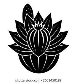 Cactus flower silhouette vector on white background