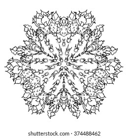 Cactus flower succulent vector floral art adult coloring page mandala design outlines kaleidoscopic shape abstract floral arrangement design for adult coloring books
