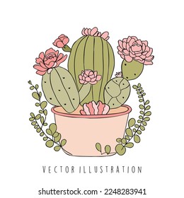 cactus with flower vector illustration