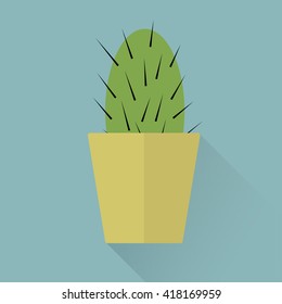 Cactus and flowerpot flat icon
