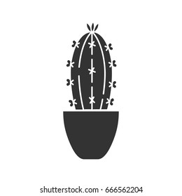 Cactus in flowerpot glyph icon. Silhouette symbol. Succulent. Negative space. Vector isolated illustration