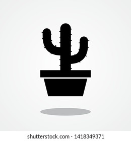 Cactus in Flowerpot Icon with Gray Shadow