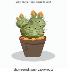 Cactus flowerpot icons colored flat sketch