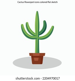 Cactus flowerpot icons colored flat sketch