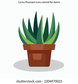 Cactus flowerpot icons colored flat sketch