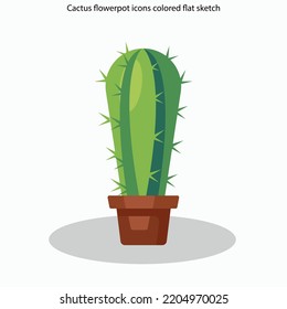 Cactus flowerpot icons colored flat sketch