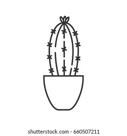 Cactus in flowerpot linear icon. Indoor plant thin line illustration. Succulent. Houseplant contour symbol. Vector isolated outline drawing