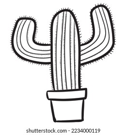 a cactus in a flowerpot. Monochrome vector cartoon.