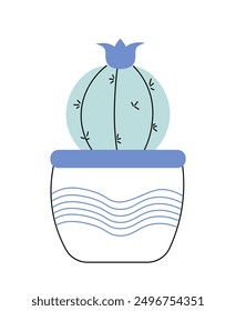 Cactus in flowerpot. Tropical and exotic plant and flower. Botany and gardening, horticulture. Poster or banner for website. Linear vector illustration isolated on white background