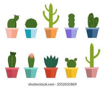 Cactus Flowerpot vector collection. House decorative plant icons.