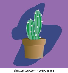 Cactus con flores en olla de arcilla. ilustración vectorial