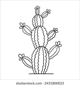 Cactus with flowers. Hand drawn vector illustration.