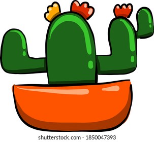 Cactus with flowers, illustration, vector on white background