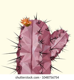 Cactus with flowers in low poly style. Vector icon.