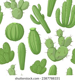 Cactus with flowers, seamless pattert. vector color illustrations 
