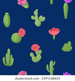 Cactus with flowers, seamless pattert. vector color illustrations 