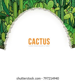 Cactus frame design with text. Vector illustration of background with space for design