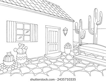 Cactus in the garden graphic black white sketch illustration vector 