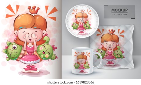 Cactus girl poster and merchandising. Vector eps 10