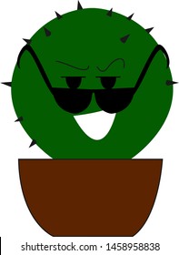 Cactus with glasses, illustration, vector on white background.