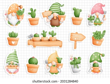 Cactus Gnome, Garden Gnome Sticker, Planner And Scrapbook.