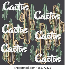 cactus graphic illustration, vector, colorful with text, tropical.