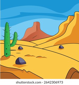 cactus and grass in the desert. Beautiful scenery in the desert area. Hot climate. Sandstone. Amazing red mountains