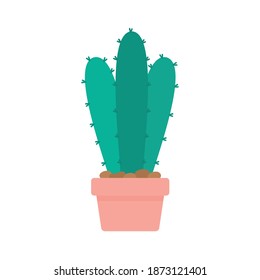 cactus with a green color and over a pot on a white background vector illustration design