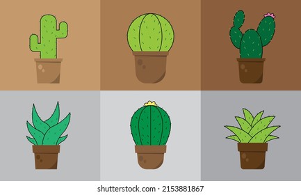 Cactus green color set vector graphic design