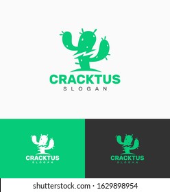 Cactus green cracked split thorn plant logo icon