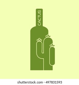 Cactus green logo design with glass bottle. Vector illustration