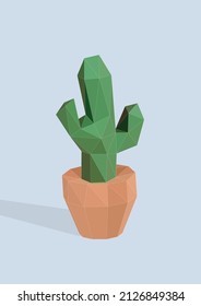 Cactus green with pot low poly