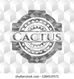 Cactus grey emblem with cube white background