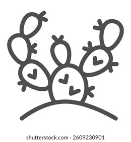 Cactus in ground line icon, desert flora concept. Vector graphics. Desert sand with cactus plant sign on white background, outline style icon for mobile or web design
