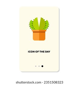 Cactus growing in pot flat icon. Vertical sign or vector illustration of plant or home garden element. Nature, houseplants, flora concept for web design and apps