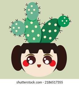 Cactus grows in a cute face girl planter which can be-printing products, self use, and more.  Even better, you can re-coloring and re-design them to fit your need.