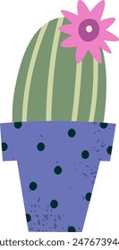 Cactus In Grunge Pot Vector Illustration
