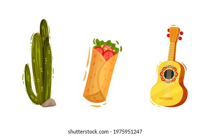 Cactus and Guitar as Mexican Symbols and Attribute Vector Set