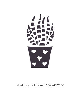 Cactus hand draw icon in cartoon style on white background.